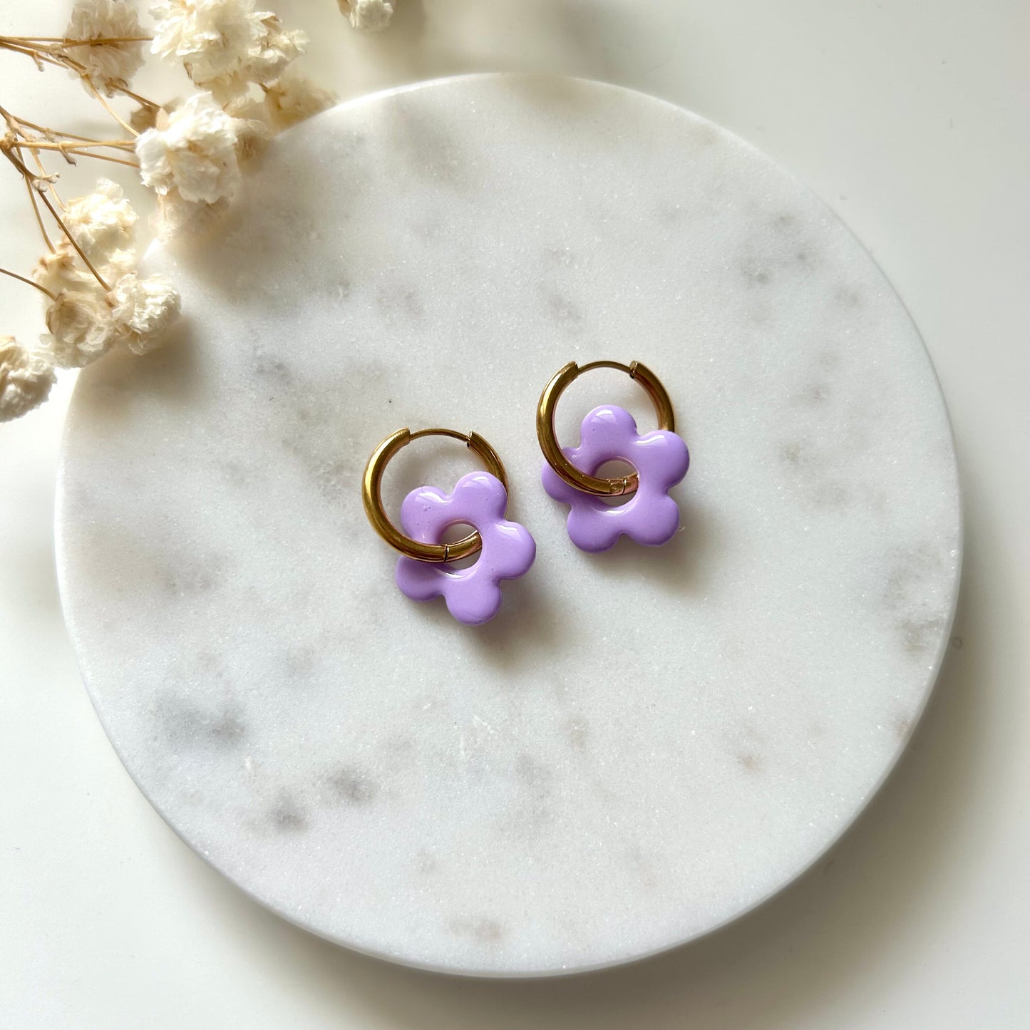 Boucles d'oreilles fleur lilas - Fait main