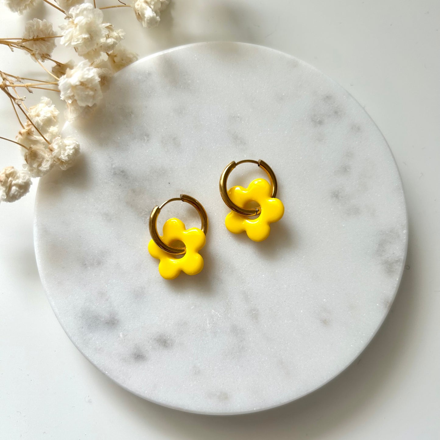 Boucles d'oreilles fleur jaune - Fait main
