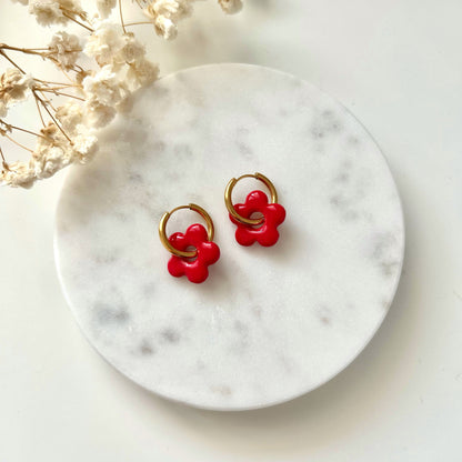 Boucles d’oreilles rose fushia en pâte Fimo – Fait main