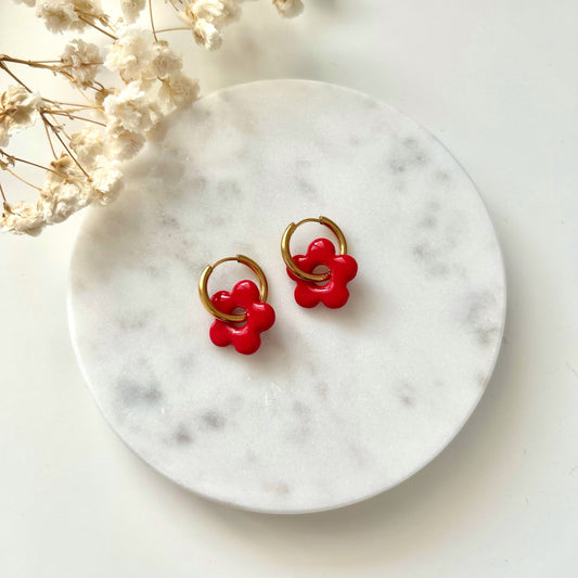 Boucles d’oreilles rose fushia en pâte Fimo – Fait main