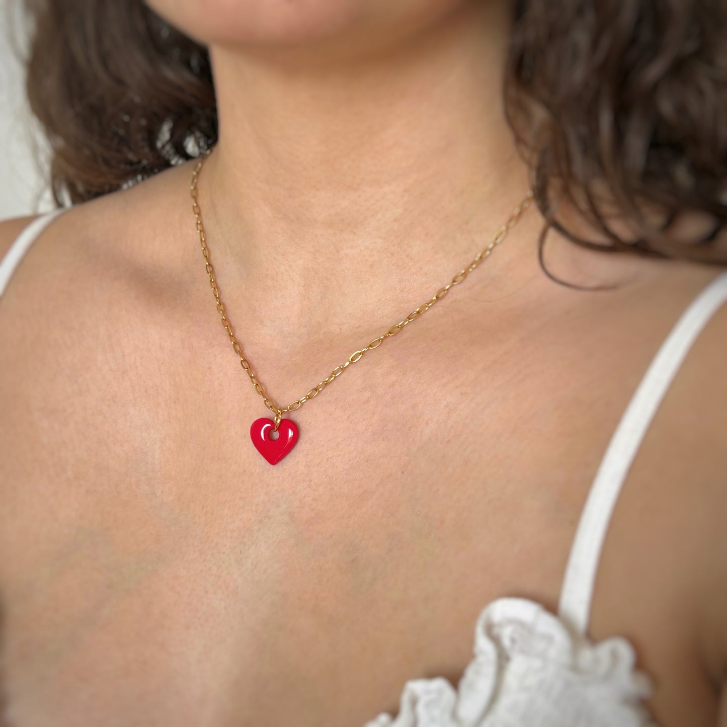 Collier cœur rose fushia  - Fait main