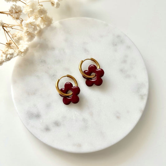 Boucles d’oreilles rouge foncé en pâte Fimo – Fait main