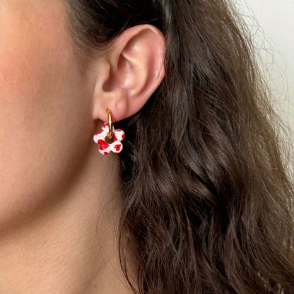 Boucles d'oreilles fleur coeur rouge  - Fait main