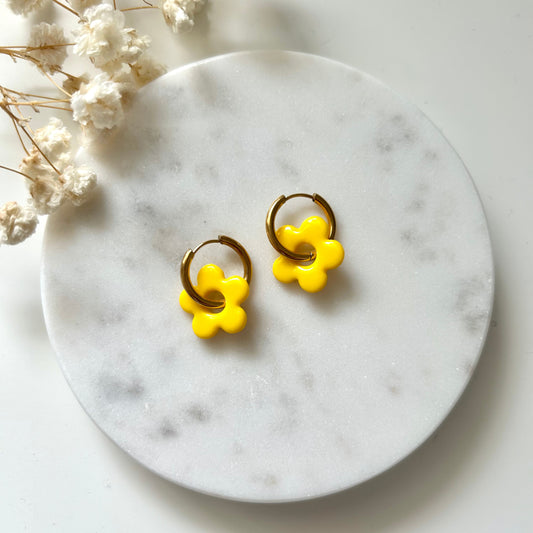 Boucles d'oreilles fleur jaune - Fait main