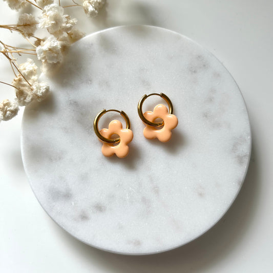 Boucles d'oreilles fleur orange - Fait main