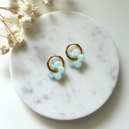 Boucles d'oreilles fleur bleu - Fait main
