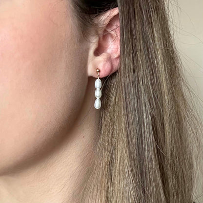 Boucles d’oreilles trois perles d’eau douce